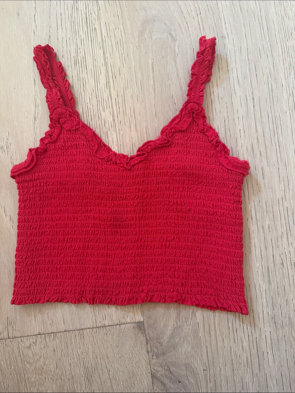 Katie J NYC Red Smocked V-Neck Crop Tank Top